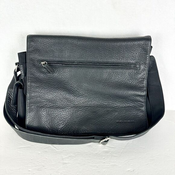 Fossil Leather Messenger Laptop Bag Black Business Office Commute Travel 8843